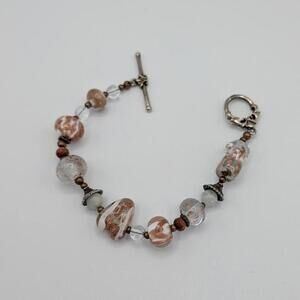 Copper and White Glass Bead Toggle Bracelet